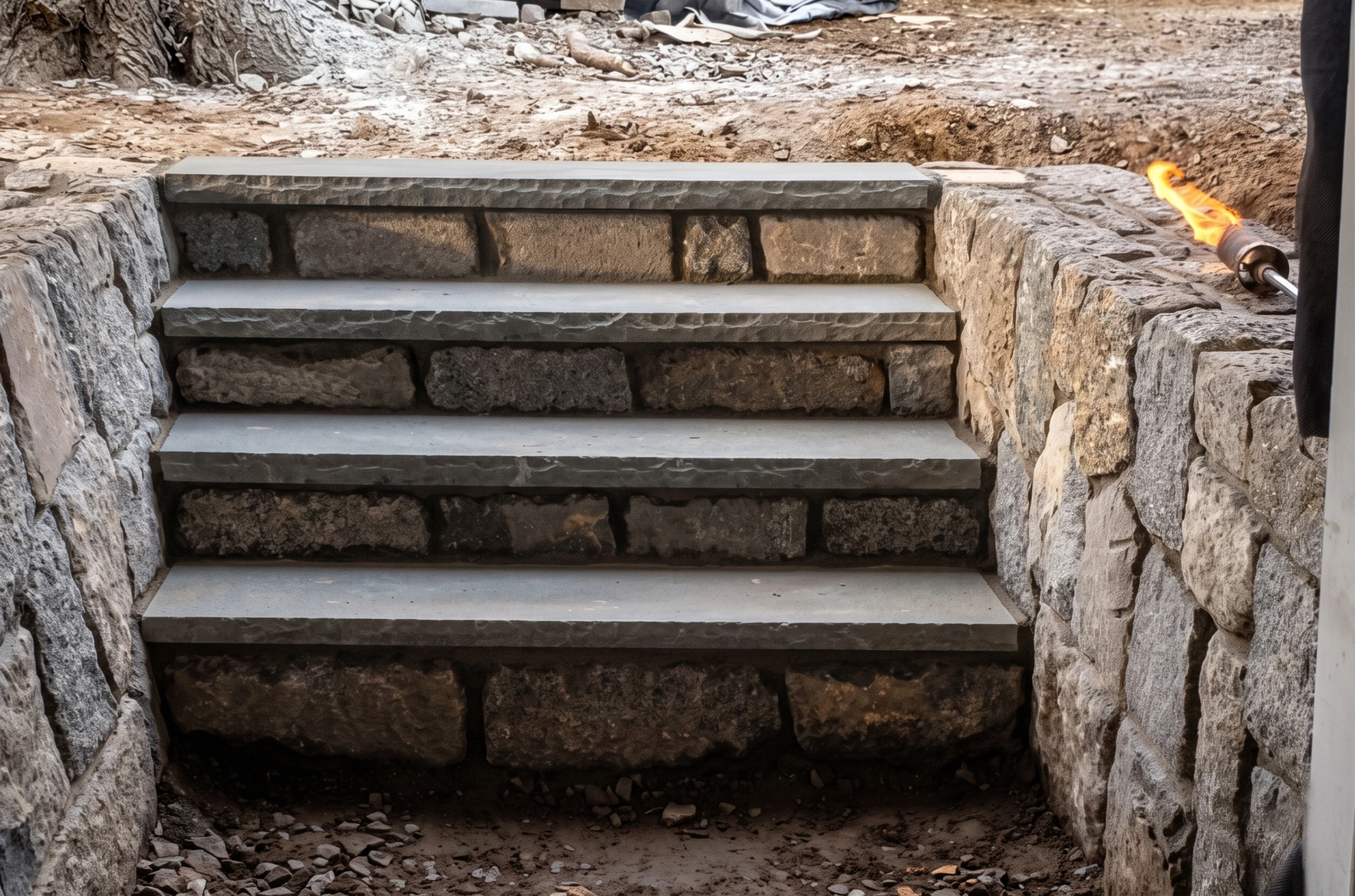 Stone steps installation