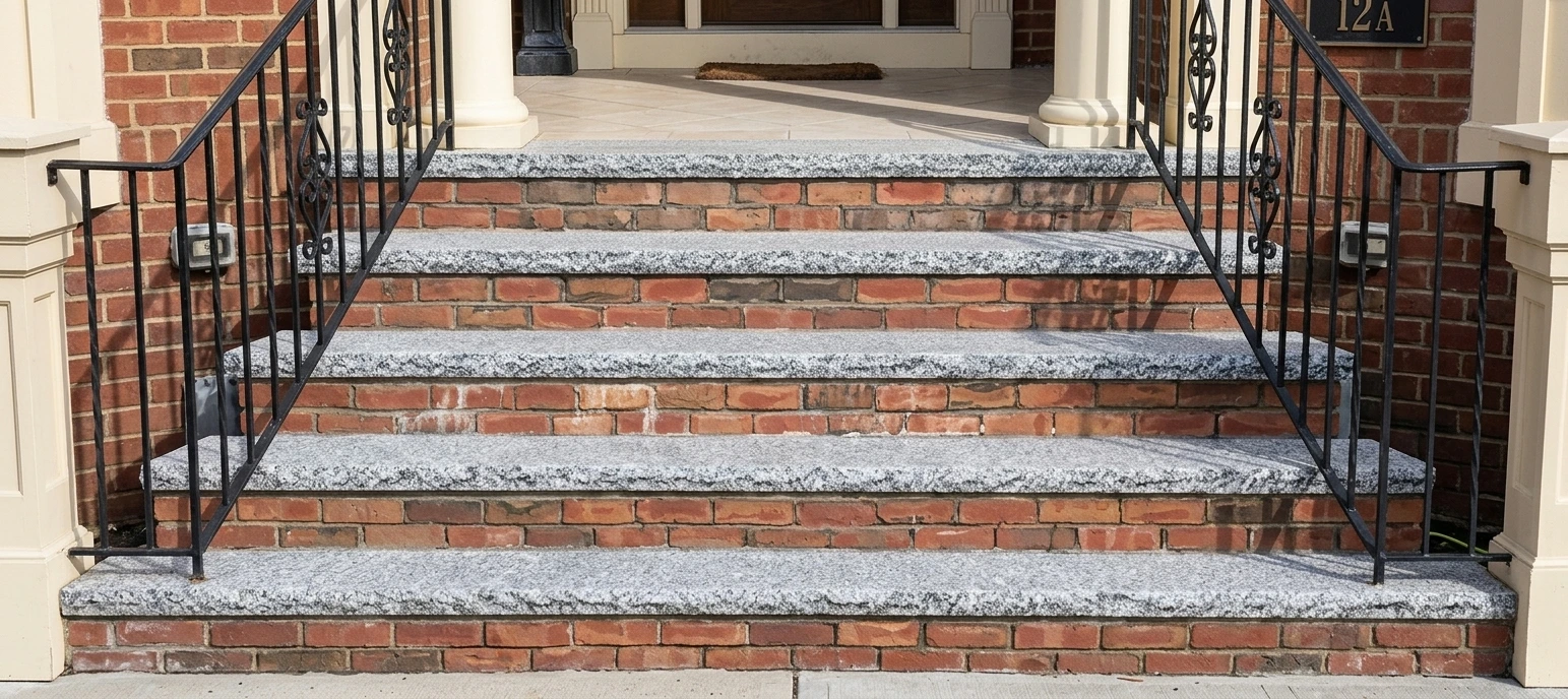 Masonry steps and exterior entrance