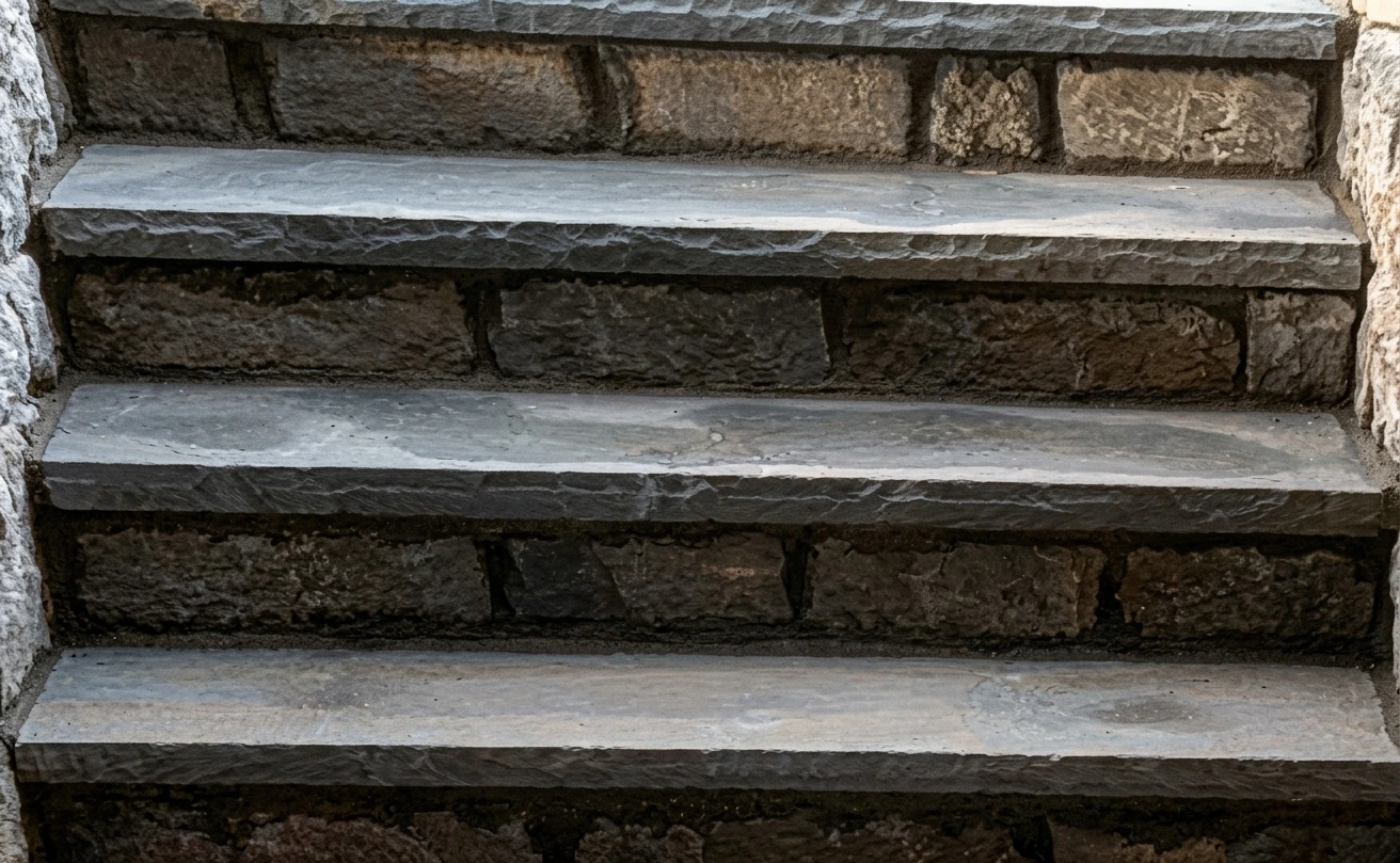 Masonry steps and exterior entrance